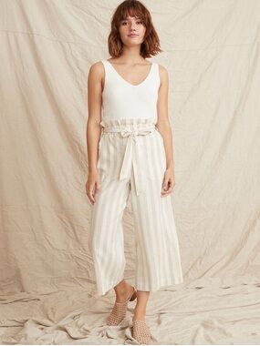 Marine Layer Caroline Hemp Blend Stripe Wide Leg Crop Striped Paper Bag Pant XS
